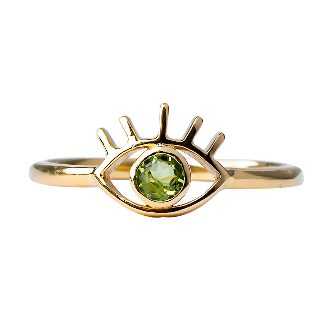 Anillo aro de oro rojo de 18 kts con Peridoto. Ojo