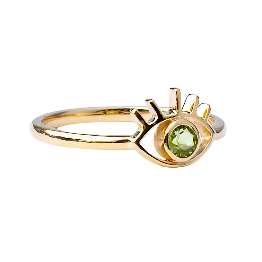 Anillo aro de oro rojo de 18 kts con Peridoto. Ojo