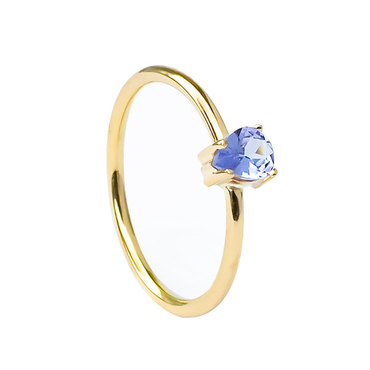 Anillo aro de oro amarillo de 18 kts con Tanzanita natural