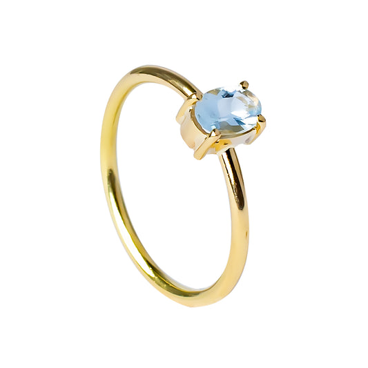 Anillo aro de oro amarillo de 18 kts con Aguamarina Oval