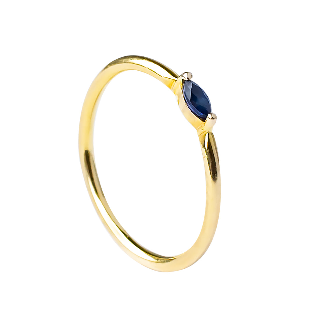 Anillo aro de oro amarillo de 18 kts con Zafiro Azul