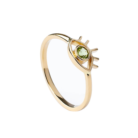 Anillo aro de oro rojo de 18 kts con Peridoto. Ojo 
