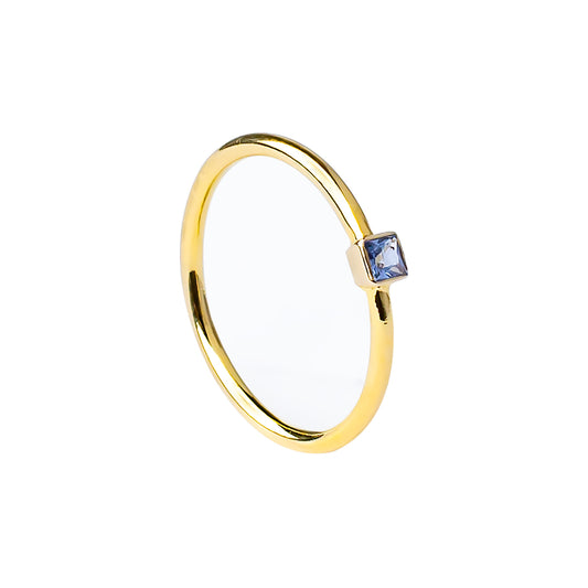 Anillo aro de oro amarillo de 18 kts con Zafiro Azul